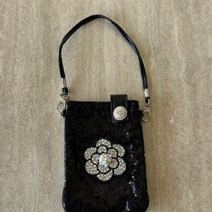 Black Sequin Phone Pouch Bag